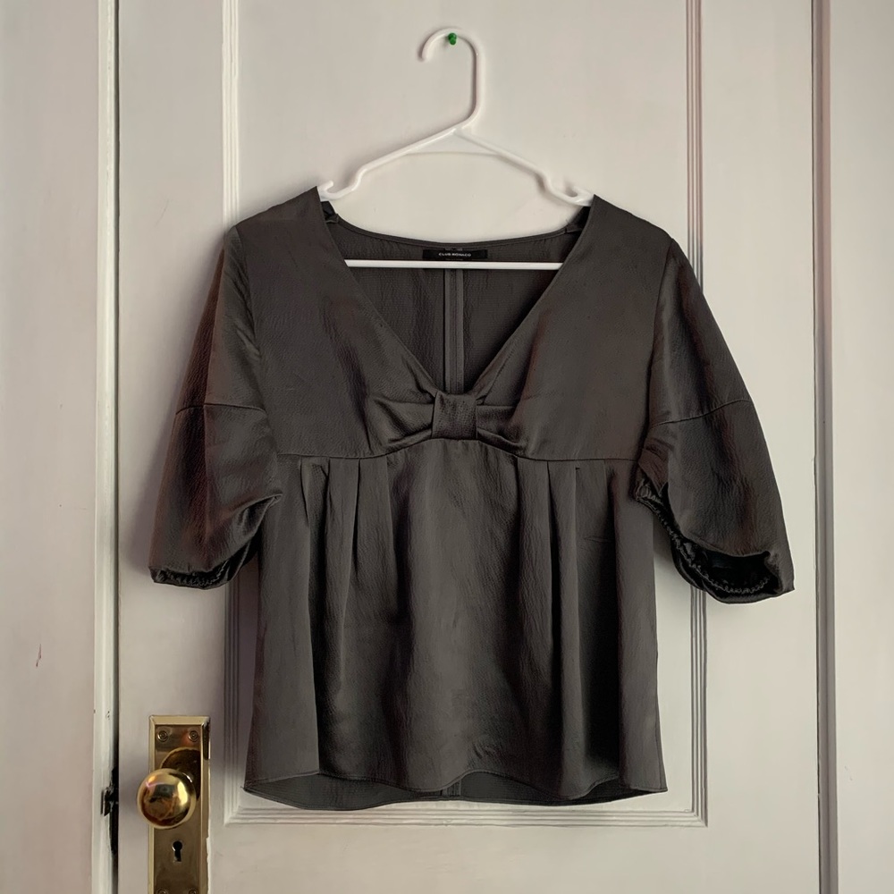 Gray Silk Short-sleeve Top